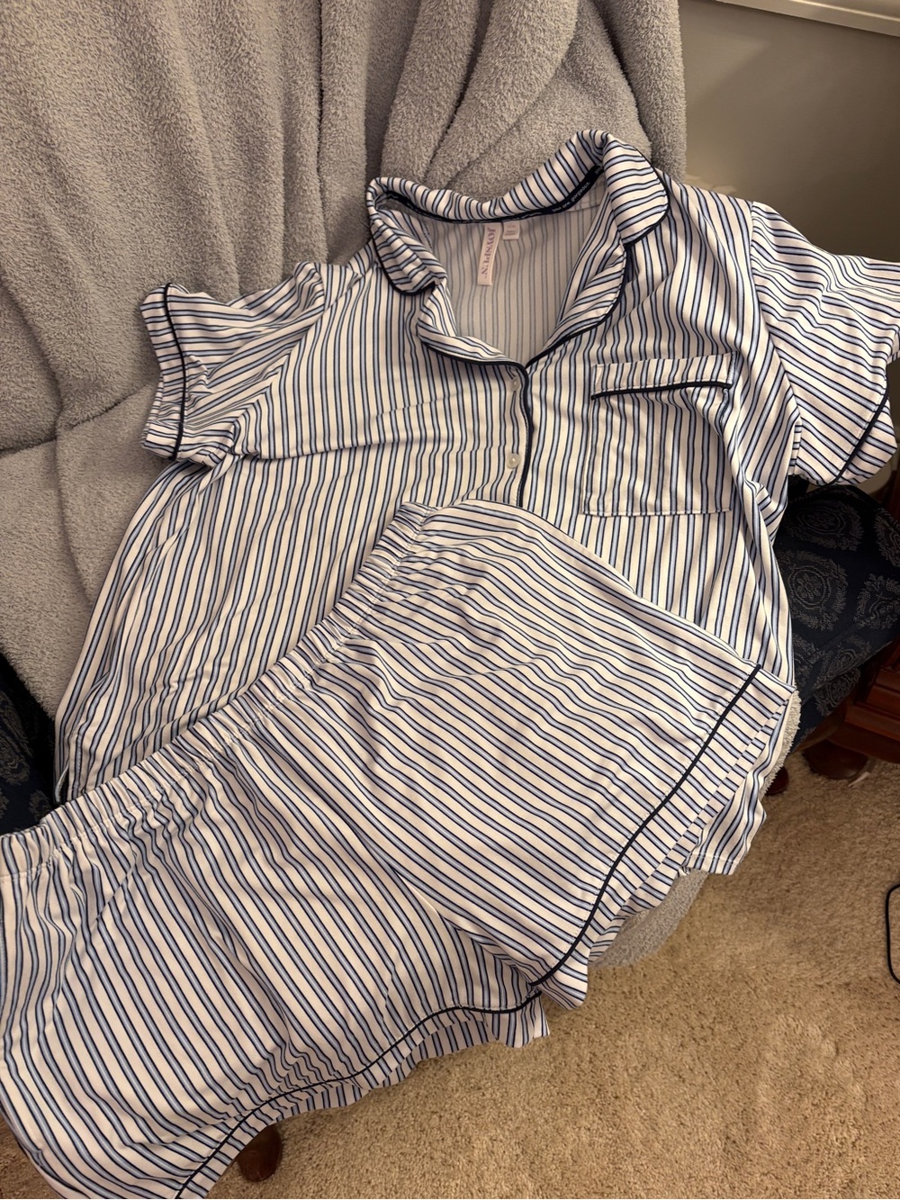 Classic Navy Blue and white Stripe Short Pajama Set - Women's Sleepwear